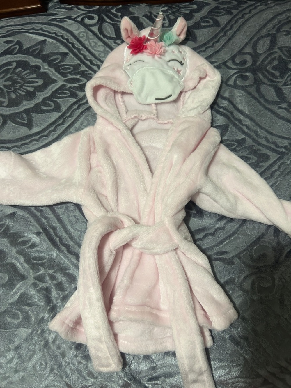 Cozy Pink Unicorn Hooded Kids Bathrobe with Tie Belt